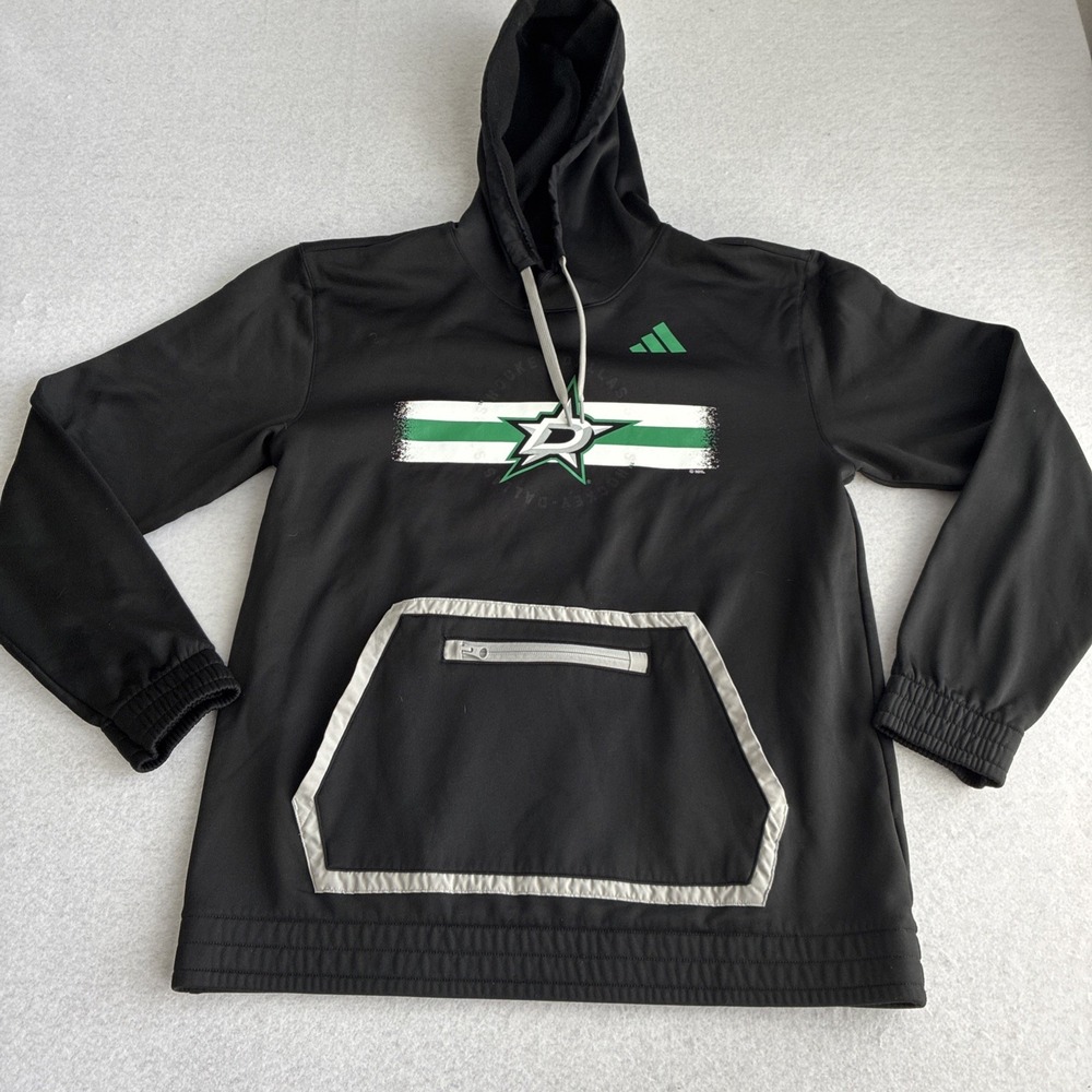 Adidas Dallas Stars NHL Hockey Black Hooded Sweatshirt Hoodie Size L Large